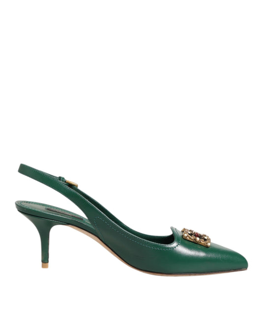 Dolce & Gabbana Dark Green DG Amore Slingbacks Sandals Shoes