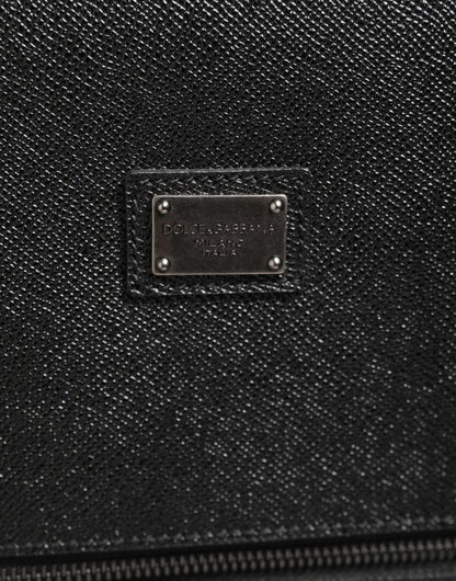 Dolce & Gabbana Gray Leather Logo Plaque Trolley Travel Wheel Men Suitcase Bag