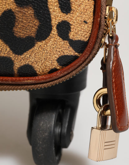 Dolce & Gabbana Brown Leopard Print Leather Trolley Travel Wheel Suitcase Bag