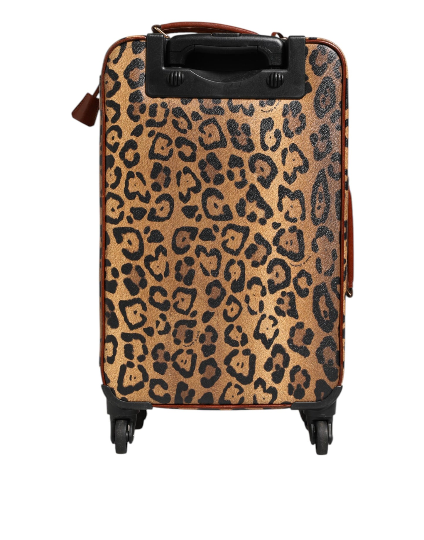 Dolce & Gabbana Brown Leopard Print Leather Trolley Travel Wheel Suitcase Bag