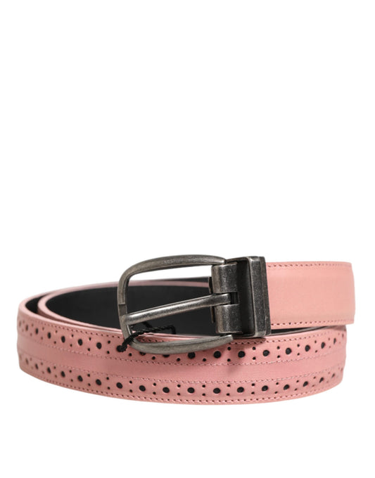 Dolce & Gabbana Pink Leather Perforated Detailing Buckle Belt
