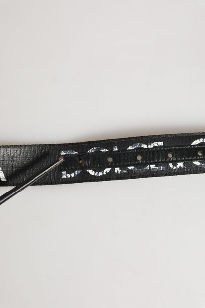 Dolce & Gabbana Black White Printed Metal Logo Buckle Belt