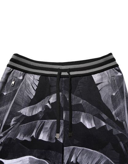 Dolce & Gabbana Black Banana Leaf Cotton Jogger Trouser Pants