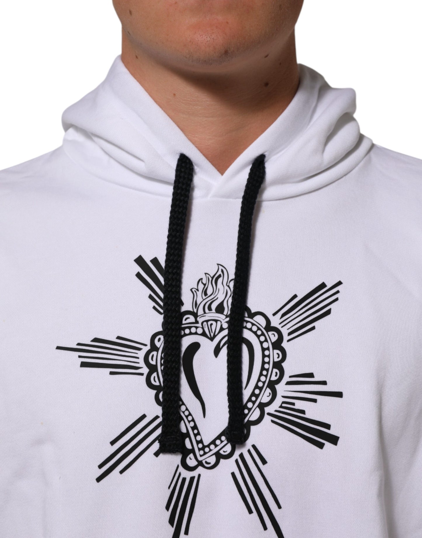 Dolce & Gabbana White Sacred Heart Hooded Sweatshirt Sweater