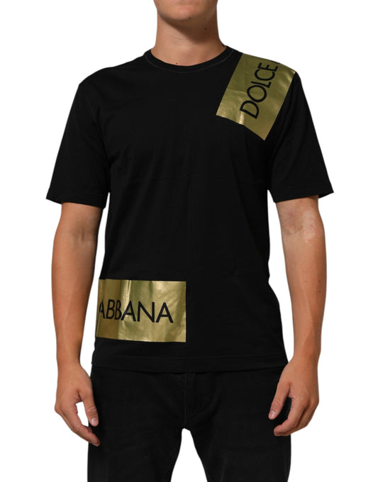 Dolce & Gabbana Black Logo Tape Cotton Crew Neck Men T-shirt