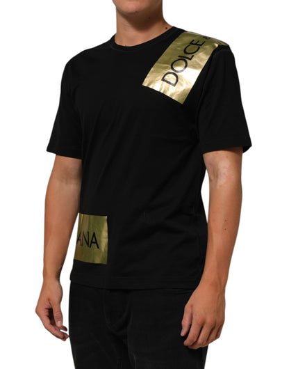 Dolce & Gabbana Black Logo Tape Cotton Crew Neck Men T-shirt