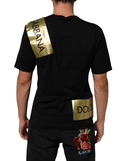 Dolce & Gabbana Black Logo Tape Cotton Crew Neck Men T-shirt