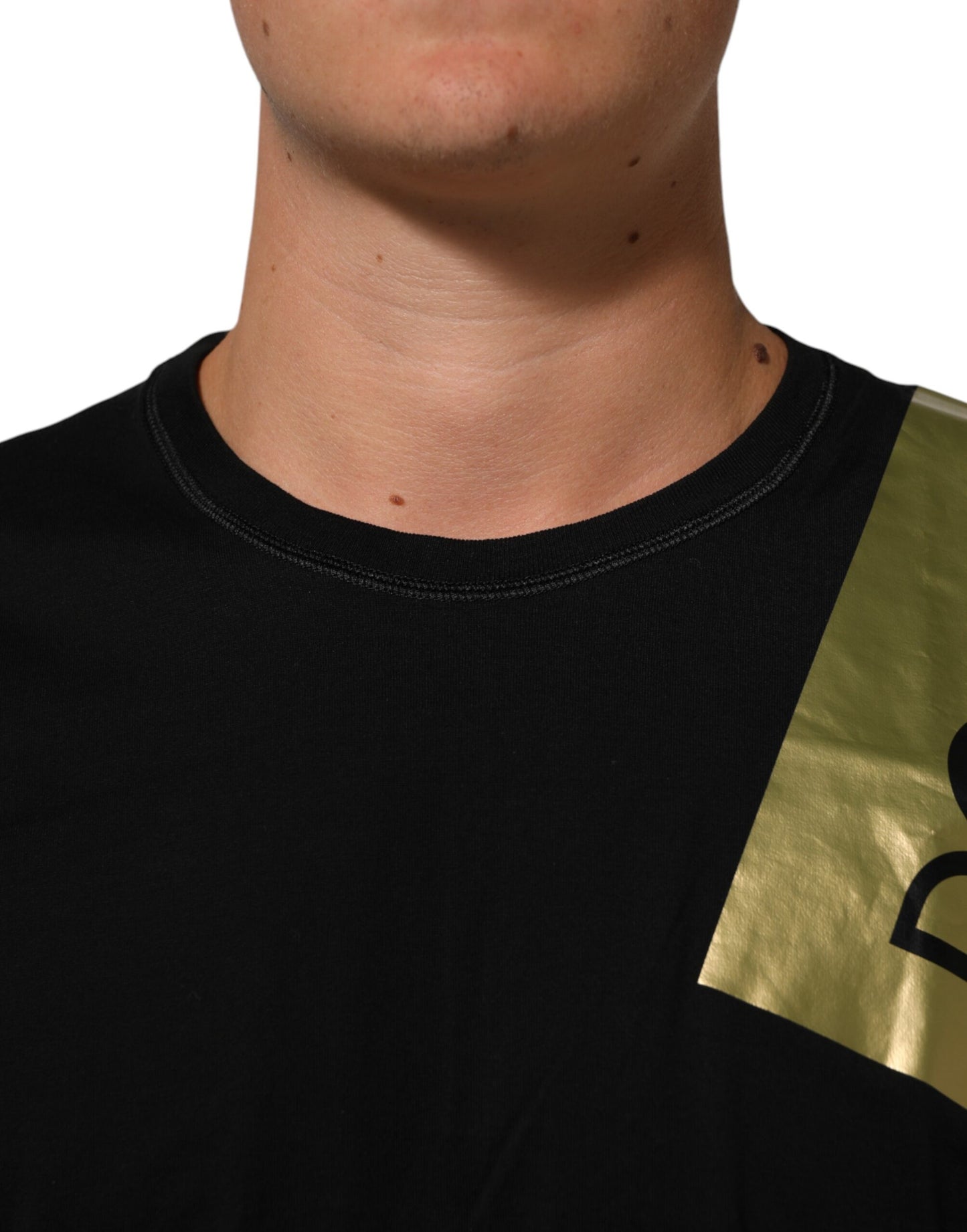 Dolce & Gabbana Black Logo Tape Cotton Crew Neck Men T-shirt