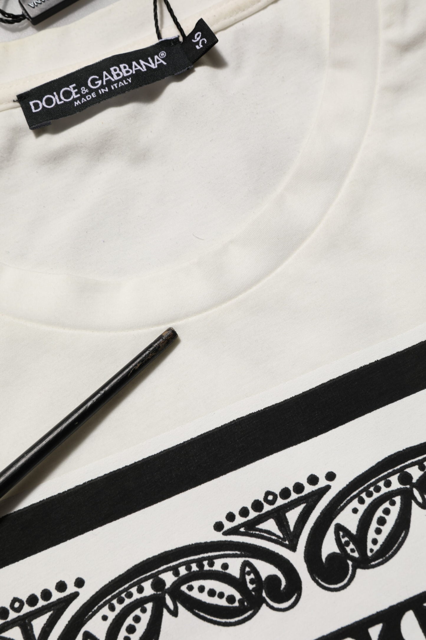 Dolce & Gabbana White Cotton Logo Bandana Print Men T-shirt