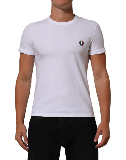 Dolce & Gabbana White Cotton DG Italia Round Neck Men T-shirt