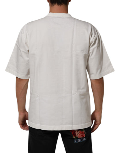 Dolce & Gabbana White Cotton Logo Print Crew Neck Men T-shirt